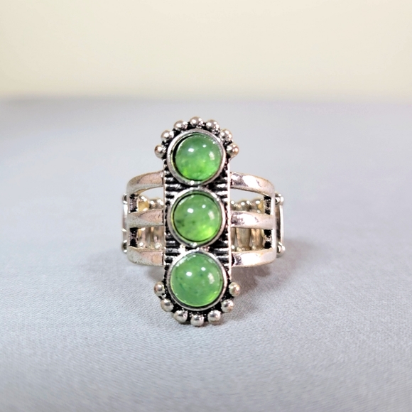 Custom Jewelry - Rare Custom Made Light Green Bead with Silver Setting Ring, One Size